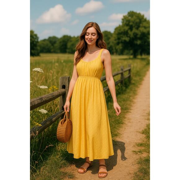 EMMA & MICHELE Yellow Floral Maxi Dress Sz 10 Summer Beach Vacay Flowy Boho - Picture 2 of 11